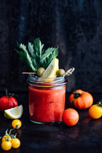 Drink: Fresh Spicy Tomato Juice With Lemon, Olive And Celery
