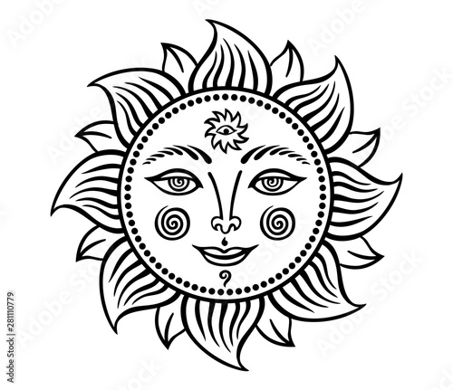 Sun With A Human Face Graphic Black And White Drawing In Vintage Style Vector Illustration Image For Tattoo Graphic Print For Fabric And Various Designs Stock Vector Adobe Stock