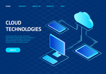 Poster - Cloud Computing Concept Landing Web Page Template. Vector