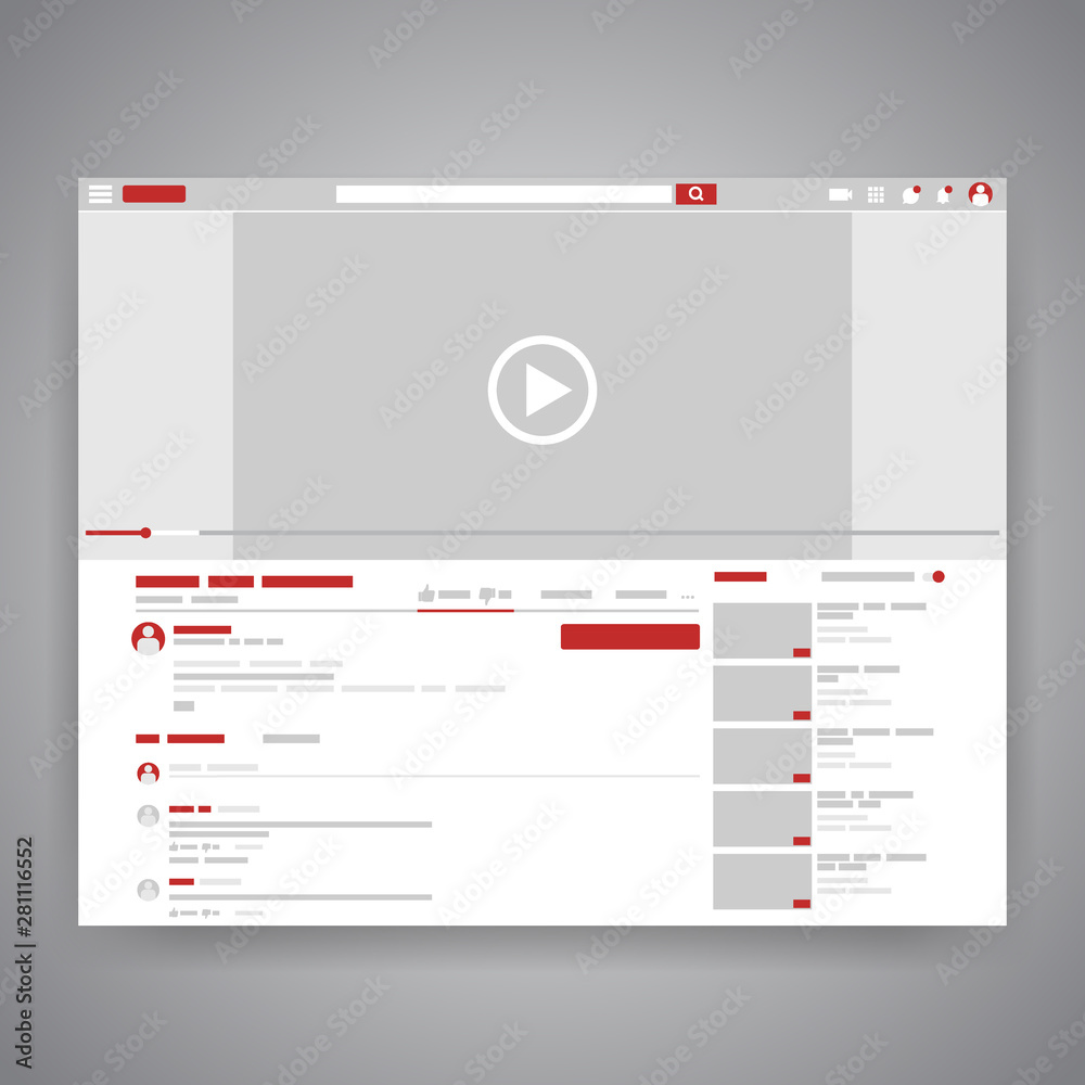 Web browser social media youtube video player interface. Play video online  mock up. UI window with navigation icon. Vector illustration. Stock Vector  | Adobe Stock, image size:1000x1000
