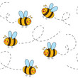 © Nessa - Cute seamless pattern with bees. Hand Drawn vector illustration. Wrapping paper pattern. Background with vector cartoon elements.