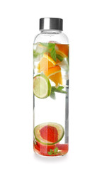  Bottle of tasty infused water on white background