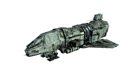 Wall Mural - old alien spaceship, ufo spacecraft in flight isolated on white background, 3d rendering