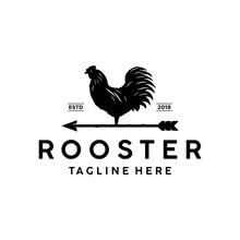 Weathercock / Weather Vane Vintage Logo. Rooster With Arrow Logo