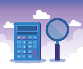 calculator report finance with magnifying glass