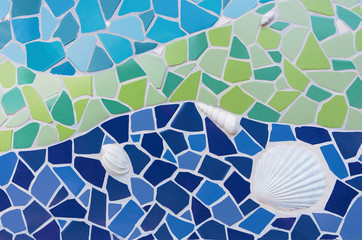 Aufkleber - Colorful mosaic tile pattern with seashell decoration