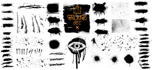 Very nice Collection of black paint, Isolated grunge set. Great elaboration, template ink brush strokes, brushes, lines. Paint splats blotches. High quality manually traced. Vector Isolated set