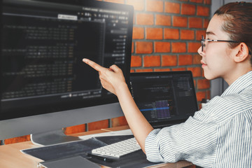 Developing programmer reading computer codes Development Website design and coding technologies.