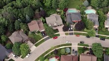 Aerial Establishing Shot of the Suburbs in Late Spring, Summer
