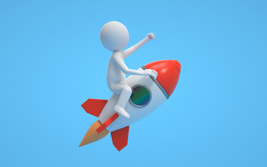 Poster - A man sitting on a rocket.success or growth concept.  3d rendering,conceptual image.