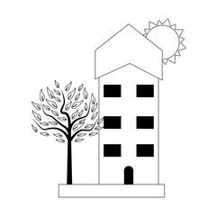 Poster - urban house residence home cartoon in black and white