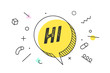 HI. Banner, speech bubble, poster and sticker concept