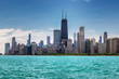 Chicago City skyline at sunny summer day from Lake Michigan, Chicago, Illinois, USA.