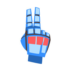 Sticker - Robot Hand Showing Victory Peace Sign Gesture, Mechanical Palm Gesturing, Artificial Intelligence Vector Illustration