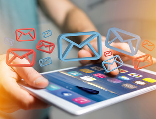 Poster - Approved email and spam message displayed on a futuristic interface - Message and internet concept