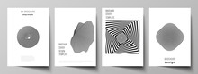 Vector Layout Of A4 Format Modern Cover Mockups Design Templates For Brochure, Magazine, Flyer, Booklet, Report. Abstract 3D Geometrical Background With Optical Illusion Black And White Design Pattern