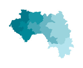  Vector isolated illustration of simplified administrative map of Guinea. Borders of the regions. Colorful blue khaki silhouettes
