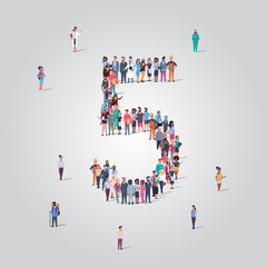 Poster - big people crowd forming number five 5 shape different occupation employees group standing together gathering community concept full length