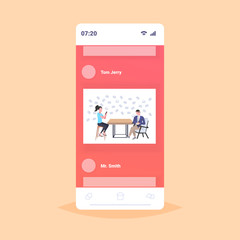 Poster - business couple using cellphone for checking email letters online e-mail communication concept man w