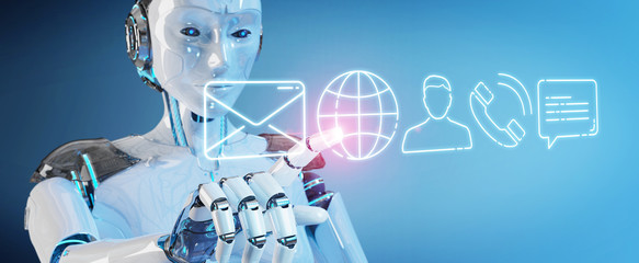Poster - white cyborg using thin line contact icon