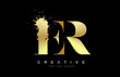 ER E R Letter Logo with Gold Melted Metal Splash Vector Design.