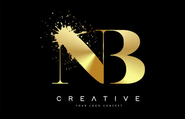 NB N B Letter Logo with Gold Melted Metal Splash Vector Design.