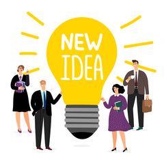 Poster - Business team new idea vector concept with business people and light bulb