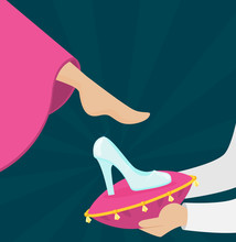 Cinderella Tries On The Glass Slipper Vector Flat