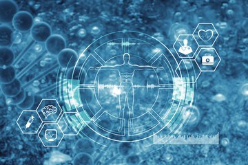 Wall Mural - medical, medicine and science. molecular dna model structure and dna sequencing. analysis. digital h