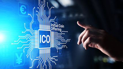 ICO - Initial coin offering, Fintech, Financial and cryptocurrency trading concept on virtual screen. Business and technology.