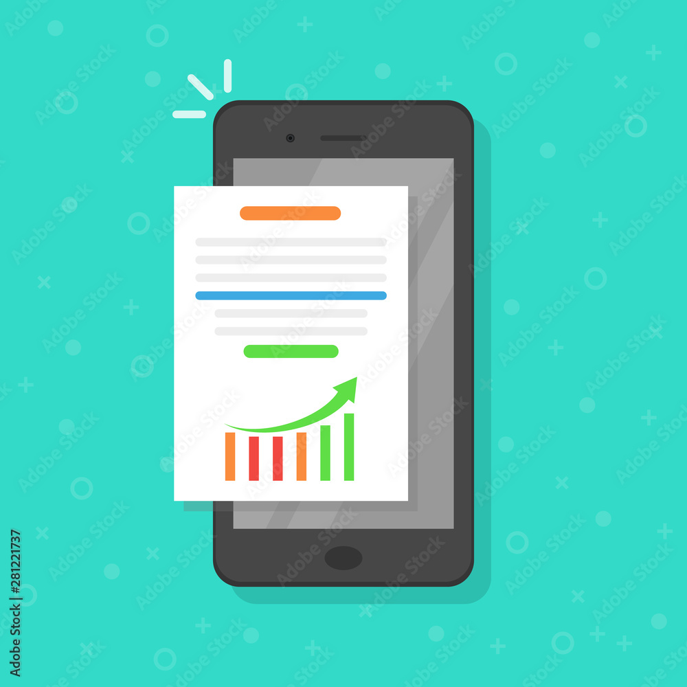 Mobile Phone Screen With Financial Charts and Graphs Stock Vector ...