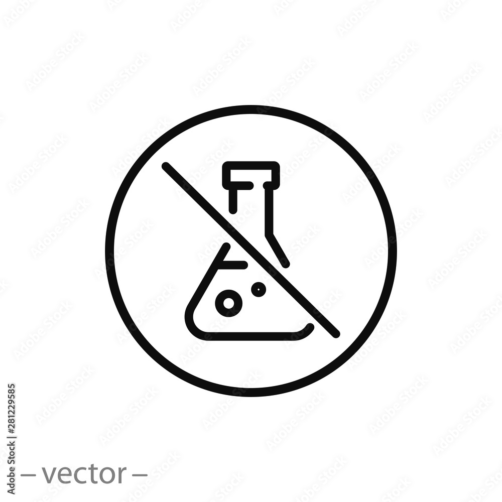 no chemical risk icon, no preservative, chemical free thin line symbol for web and mobile phone on white background - editable stroke vector illustration eps 10 - obrazy, fototapety, plakaty 
