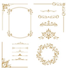 Vector set of vintage elements. Frames, dividers for your design. Golden Components in royal style. Elements for design menus, websites, certificates, boutiques, salons, etc.