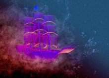 Flying Ghost Purple Galleon In Space