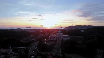 Canvas Print - Aerial Footage of local lifestyle residential housing at Kota Kinabalu city, Sabah, Malaysia