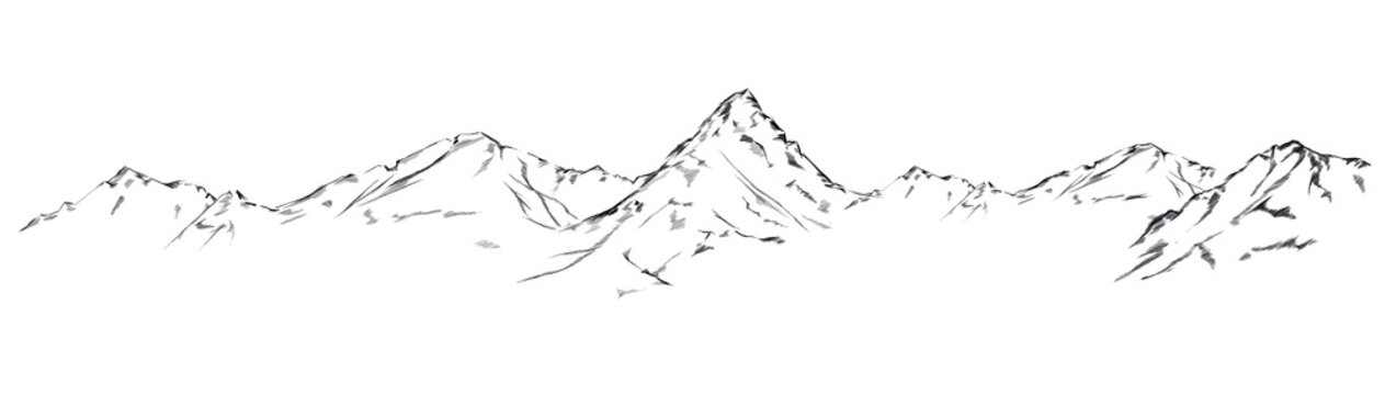 mountain sketch. handdrawn illustration isolated on white background