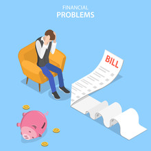 Isometric Flat Vector Concept Of Financial Problems, Business Crisis And Bankruptcy, Upaid Loan Debt.
