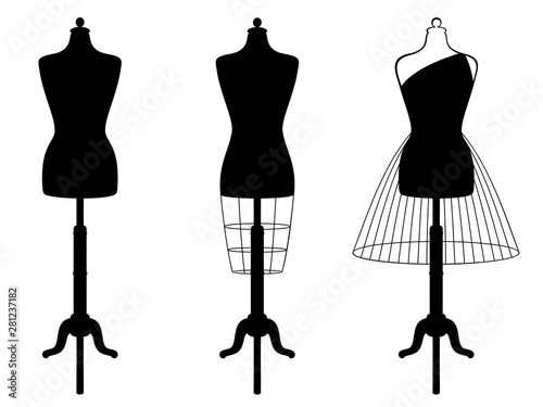 Fotomural Vector set of isolated female mannequins in black color on white background
