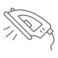 Poster - Iron thin line icon, electronics and device, home appliance sign, vector graphics, a linear pattern on a white background.