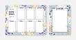 Bundle of weekly planner and to-do-list templates with frame decorated by brush strokes, paint traces and scribble. Effective daily task and appointment planning. Modern creative vector illustration.
