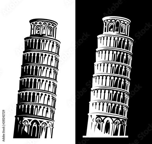 Fotomural leaning tower of pisa black and white vector silhouette design set - italian lan