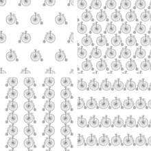 Set Of Seamless Patterns With Retro Bicycles (penny Farthing). Vector Illustration, Outlines.