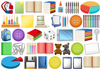 Wall Mural - assorted office supplies and school equipment isolated