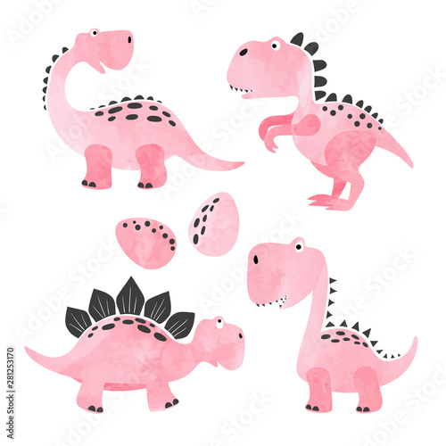 Set of pink funny cartoon d...