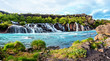 Magical nice captivating landscape with Hraunfossar and Barnafoss waterfalls near Reykholt, Iceland. Exotic countries. Amazing places. (Meditation, antistress - concept).