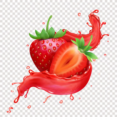 Wall Mural - Strawberry 3d realistic transparent splash of juice