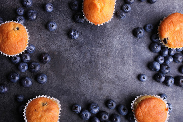 Canvas Print - Baked muffins and fresh ripe blueberries