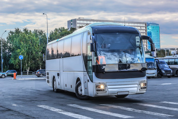 Poster - buses at the bus station in the city