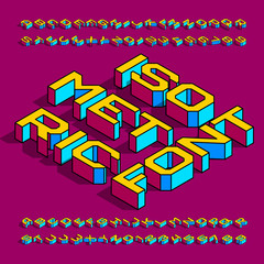 Poster - Isometric alphabet font. 3d effect simple geometric letters, numbers and symbols with shadow. Stock vector typescript for your typography design.