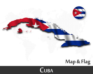 Wall Mural - Cuba map and flag . Waving textile design . Dot world map background . Vector .
